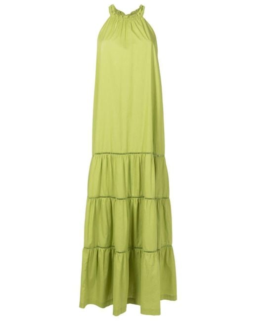 Adriana Degreas Green Tiered Maxi Cotton Dress