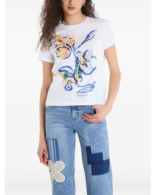 Desigual Blue Floral-Print T-Shirt