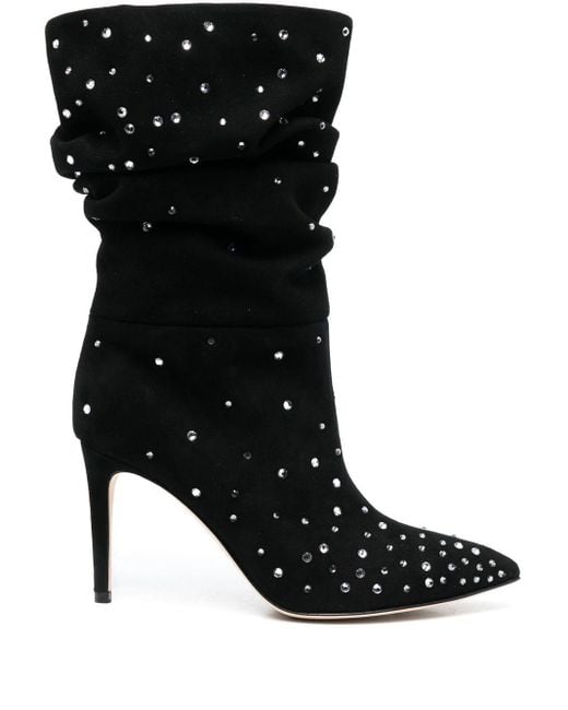 Paris Texas Holly 100mm Crystal-embellished Slouchy Boots in Black | Lyst