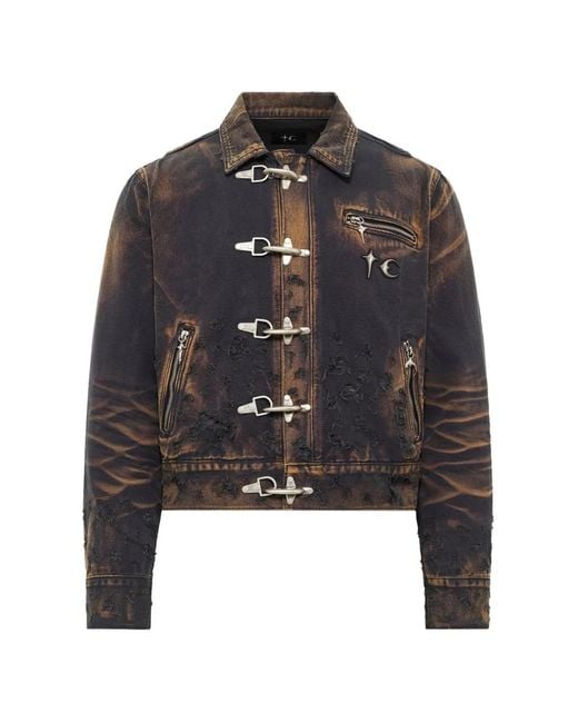THUG CLUB Black Distressed Washed Denim Jacket for men
