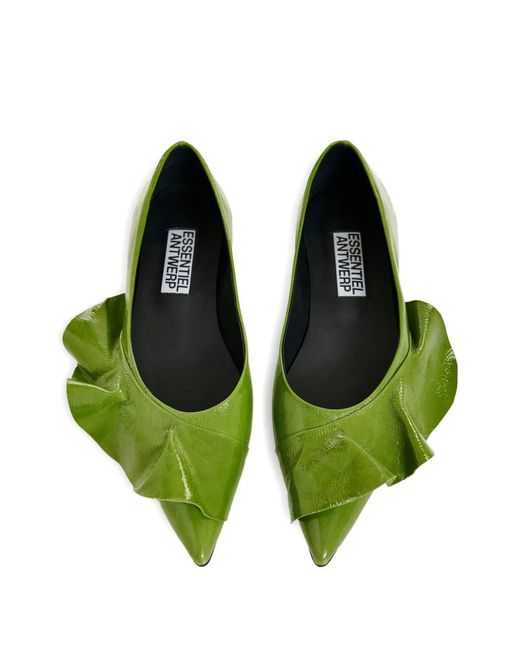 Essentiel Antwerp Green Ruffled Flat Pumps