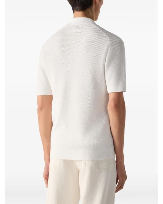 Zegna White Oasi V-Neck Cotton Polo Shirt for men