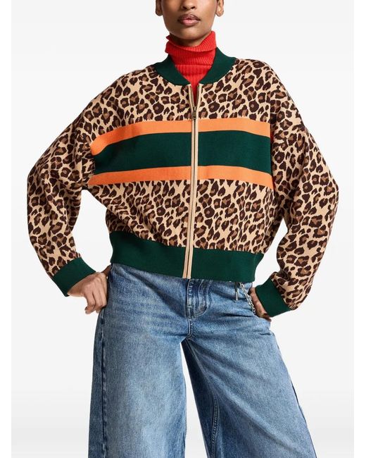 Essentiel Antwerp Black Kutie Leopard-Print Zip-Up Cardigan