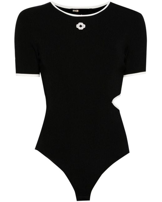 Maje Black Clover-embroidered Ribbed Body