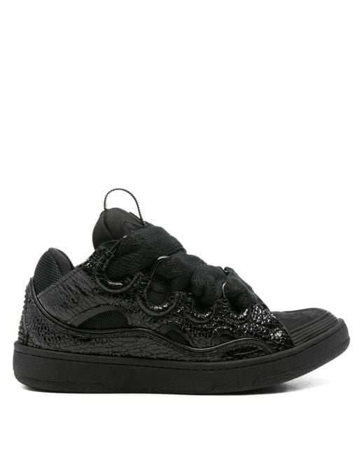 Lanvin Black Lace-Up Textured Sneakers
