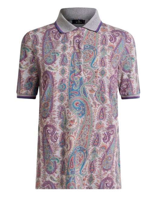 Etro Pink Leafy Paisley-Motif Cotton Polo Top