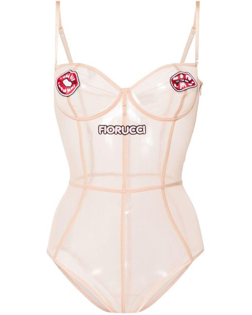 Fiorucci Pink Kiss-patches Tulle Bodysuit