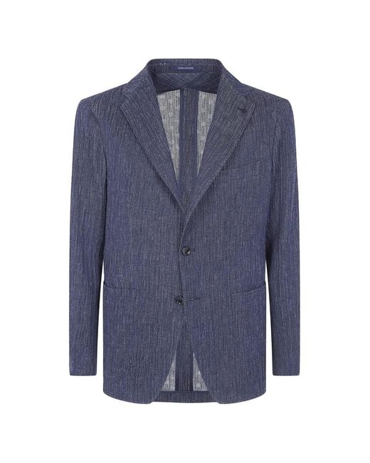 Tagliatore Blue Textured-Finish Single-Breasted Blazer for men