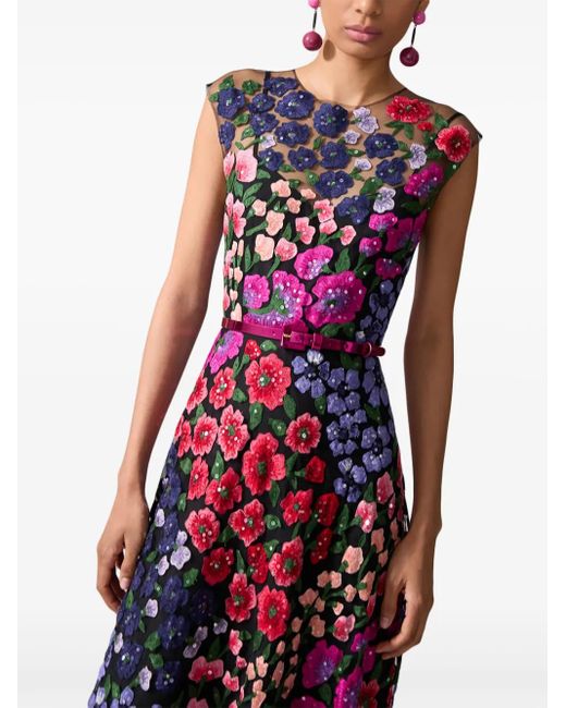 Carolina Herrera フローラル チュールワンピース Red