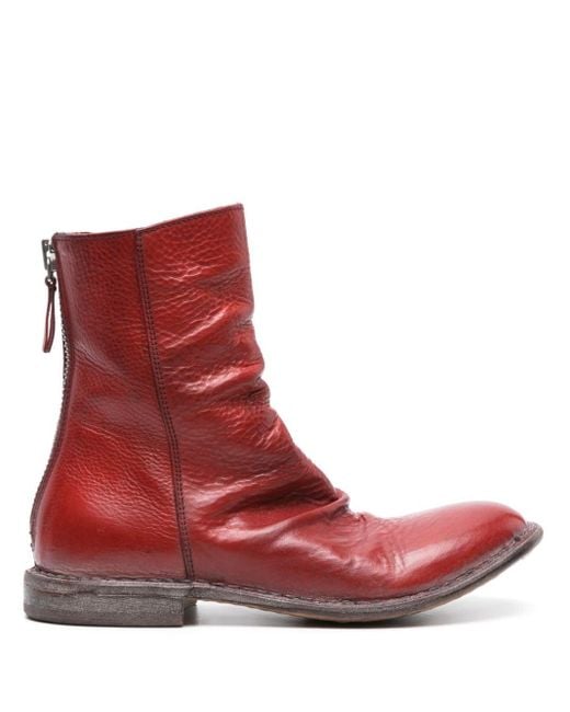 Moma Red Distressed Leather Ankle Boots