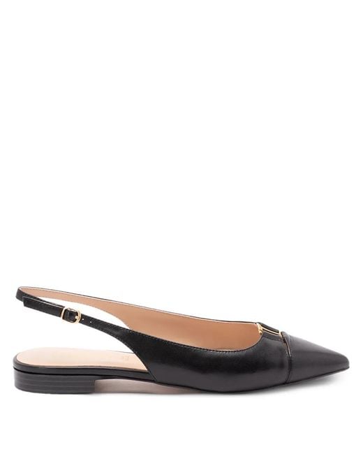 Twinset Black Leather Sling Back Ballet Flats