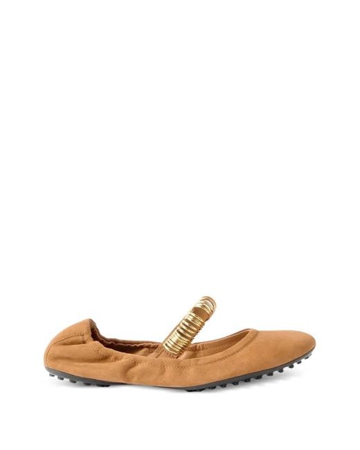 Tod's White Golden-Ring Detail Suede Ballet Flats