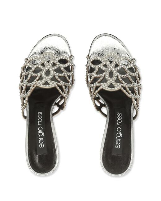 Sergio Rossi White Mermaid 90Mm Crystal-Embellished Mules