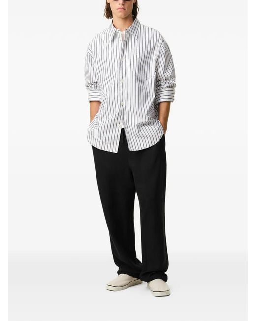 AMI Black Blended Linen Elasticated Waist Trousers for men