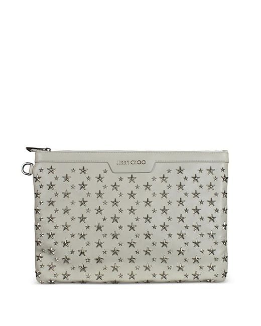 Jimmy Choo Gray Embossed Stars Leather Clutch Bag for men