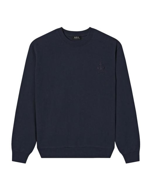 A.P.C. Blue Anchor-Embroidered Crew-Neck Sweatshirt for men