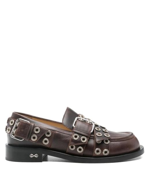 Mach & Mach Brown Buckle-Belt Leather Loafers