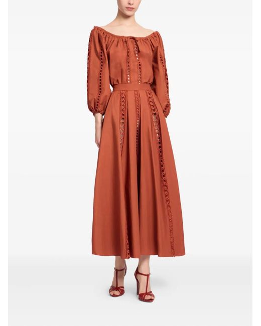Elie Saab Orange Cotton Midi Skirt