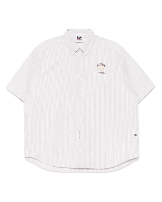 Aape By A Bathing Ape White Aapenow Moonface-Logo Striped Shirt for men