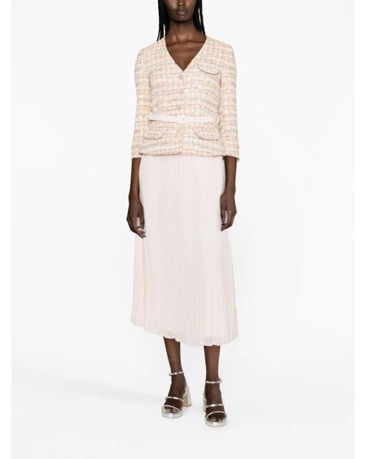 Self-Portrait Natural Fully-Pleated Flared Dress