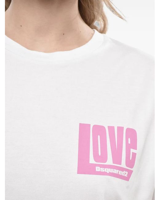 DSquared² White Logo-Print Cotton T-Shirt