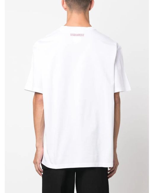 DSquared² White Slogan-Print Cotton T-Shirt for men