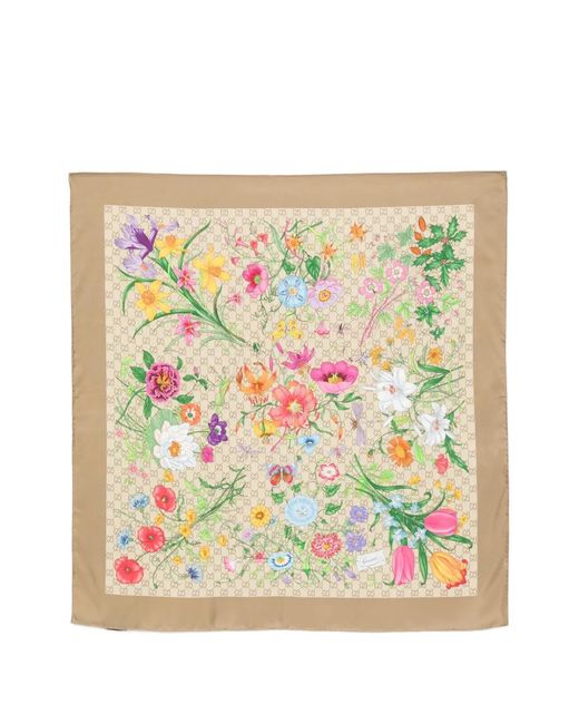 Gucci Natural Flora Print Gg Supreme Scarf