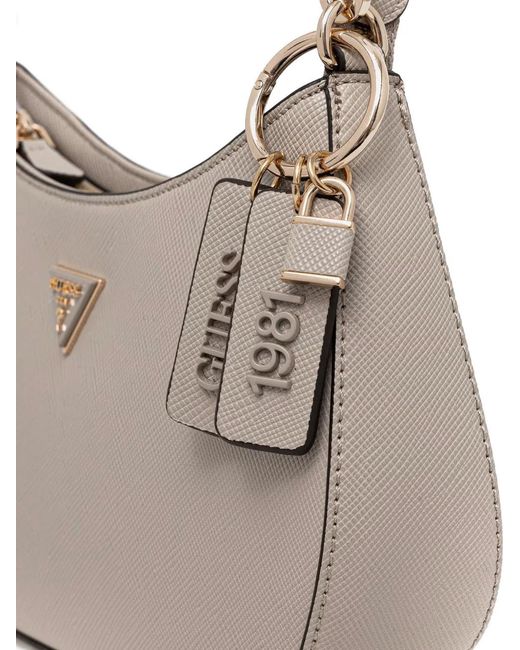 Guess White Noelle Logo Charm Shoulder Bag