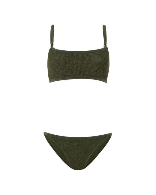 Hunza G Green Iris Crinkle-Effect Bikini