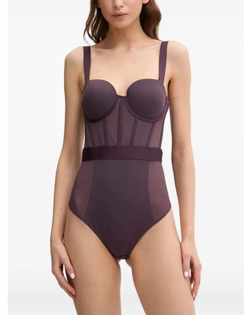 DKNY Purple Sheer-Panelled Underwired Bodysuit