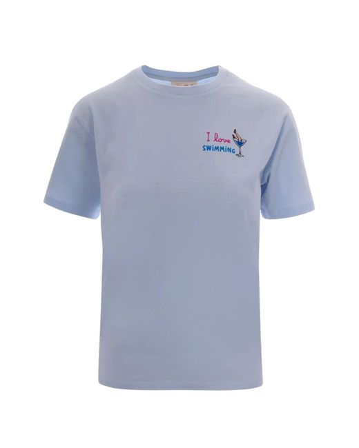 Mc2 Saint Barth Blue Emilie Embroidered Cotton T-Shirt