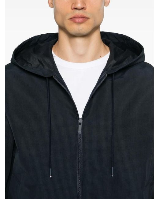 Thom Browne Blue Zip-Up Ripstop Hooded Jacket for men