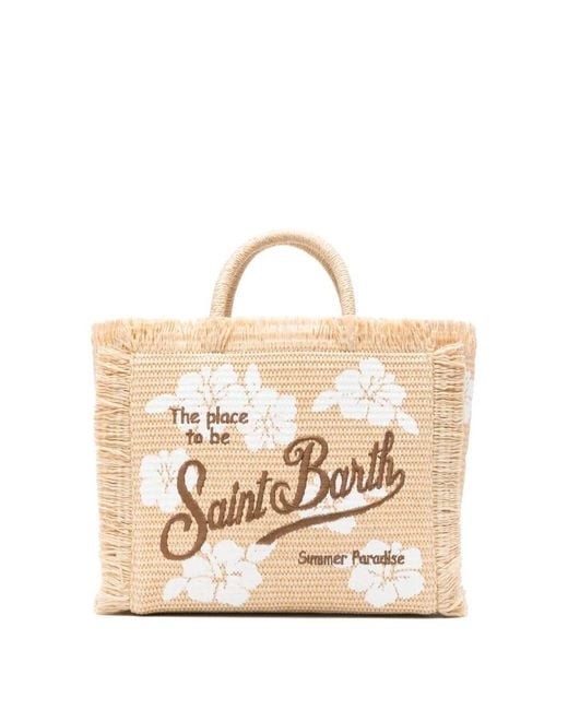 Mc2 Saint Barth Natural Sac Cabas À Imprimé Hibiscus Et Franges