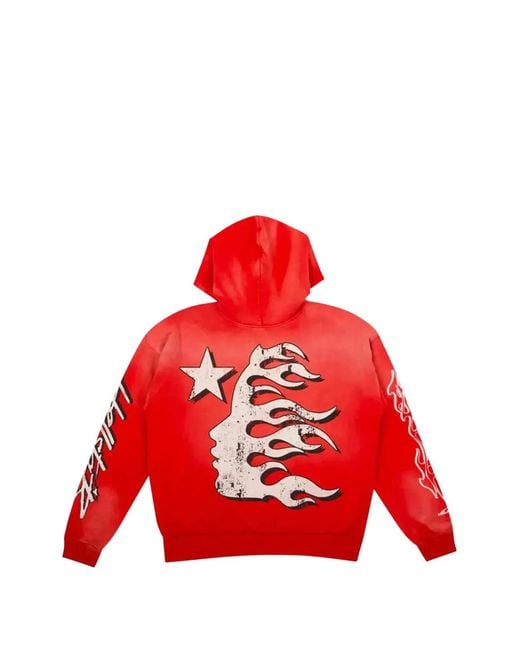 HELLSTAR Men's Red Records Graphic Hoodie Sweater