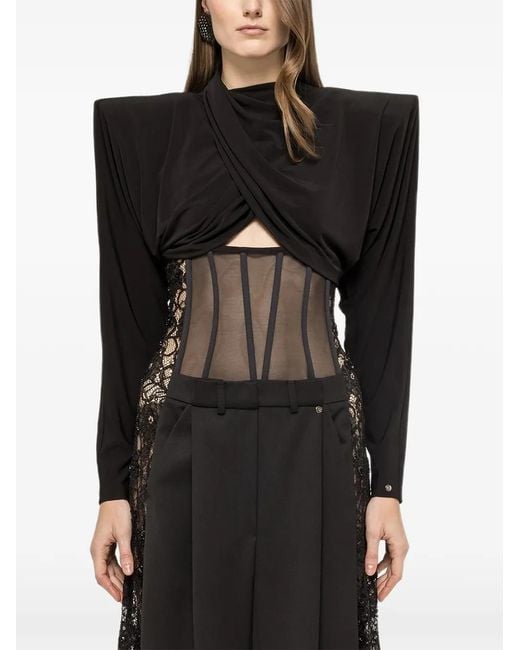 Nissa Black Draped Crop Top