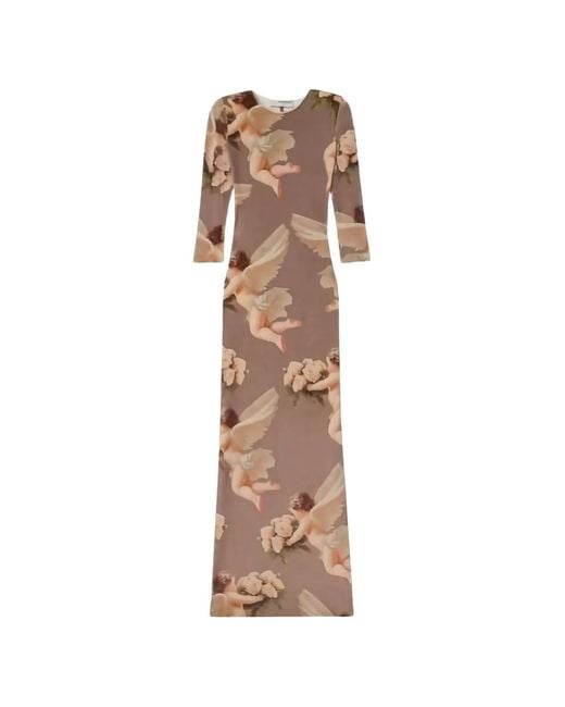Fiorucci Natural Bouquet Angels-Print Long-Sleeve Maxi Dress