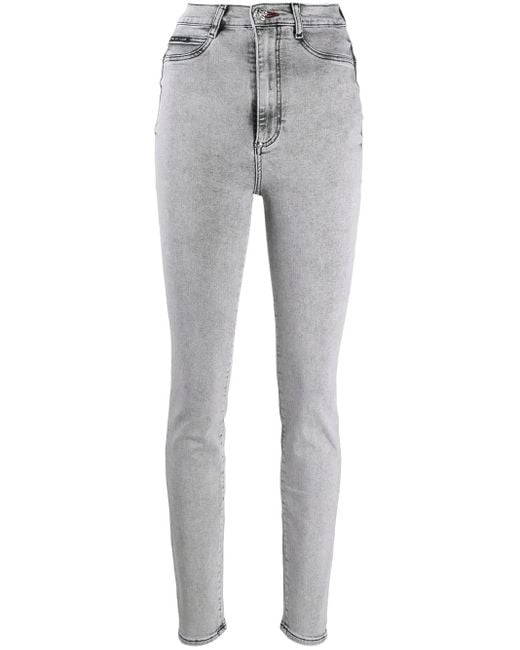 Philipp Plein Gray High-Rise Skinny Jeans