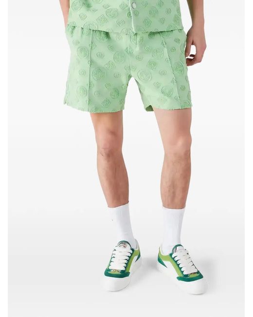 Casablanca Green Monogram-Pattern Track Shorts for men