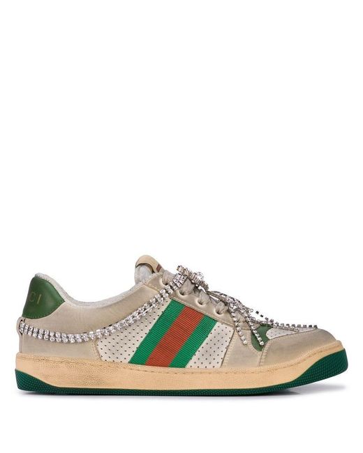 Gucci Green Women's Screener Sneaker With Crystals