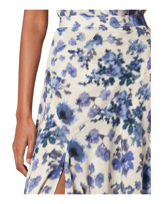 Isabel Marant Blue Sakura Pleated Floral-Print Silk-Blend Midi Skirt
