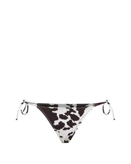 Mc2 Saint Barth White Cow-Print Tie-Side Bikini Bottoms