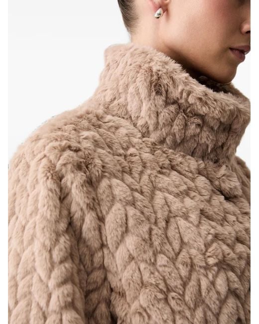 Joseph Ribkoff Natural Chevron-Pattern Faux-Fur Coat