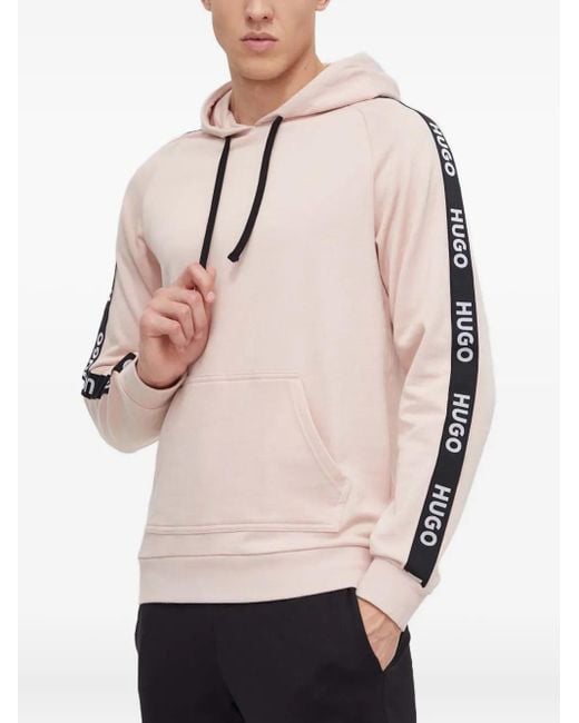 HUGO Pink Logo-Tape Hooded Sweatshirt for men