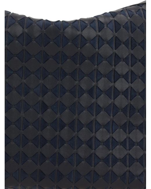 Serapian Blue Triangle-Pattern Leather Shoulder Bag