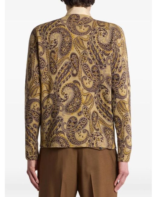 Etro Brown Wool Sweater With Paisley Print for men