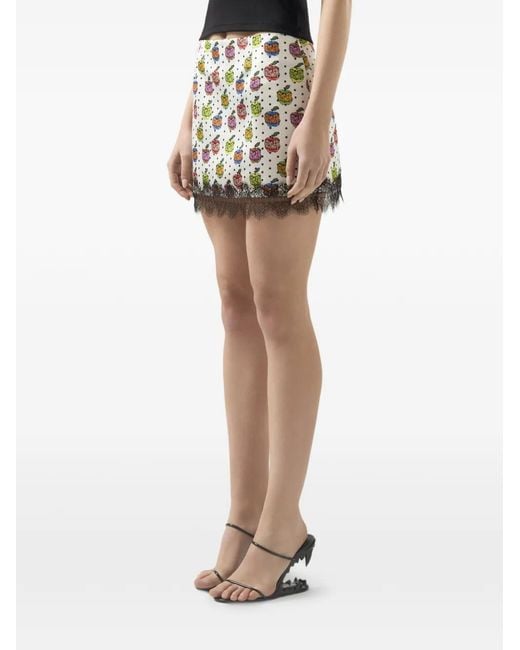 Gcds White Apple-Print Mini Skirt