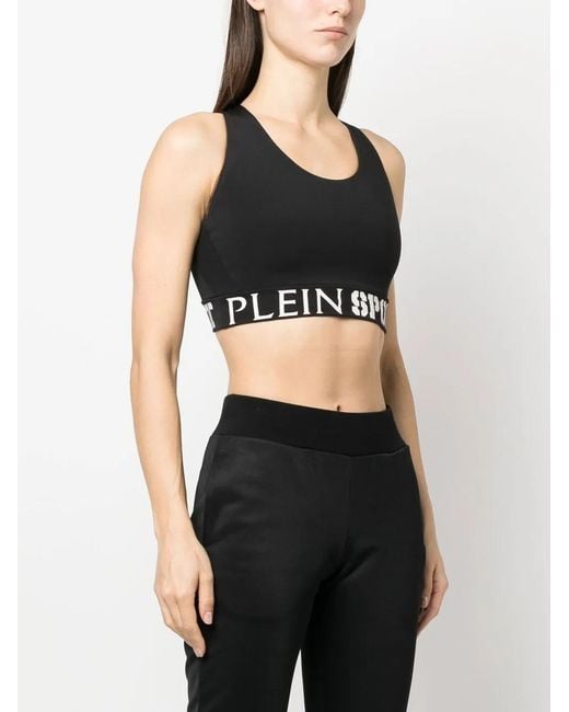 Philipp Plein Black Logo-Print Sport Bra