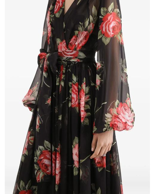 Dolce & Gabbana Black Floral Midi Dress