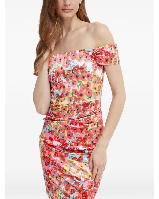 Guess Red Off-the-shoulder Printed Mini Dress