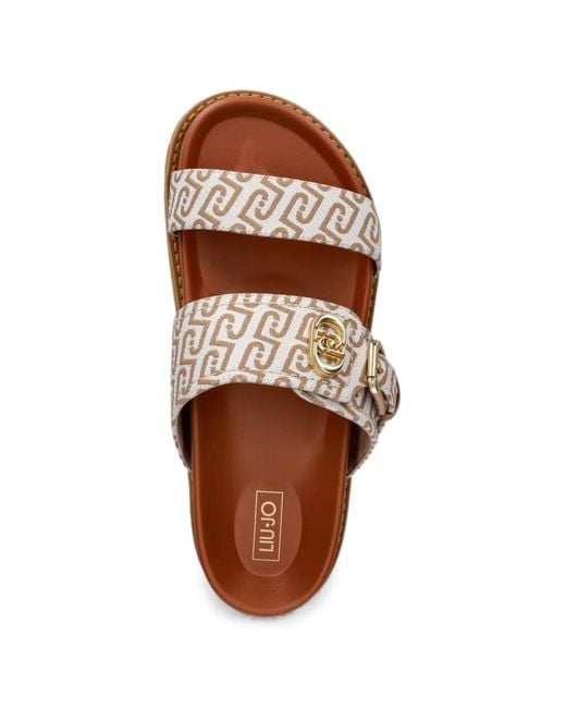 Liu Jo White Monogram-Print Buckle-Fastening Sandals
